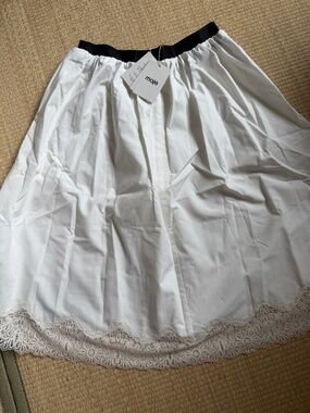NWT Maje White Cotton Lace-Trim Midi Skirt